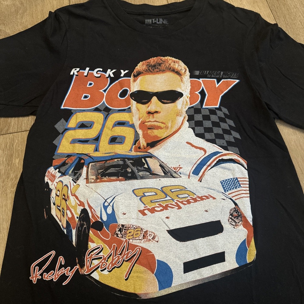 Talladega Nights Ricky Bobby Racing Tee‎ Young Men's Small Black Preowned